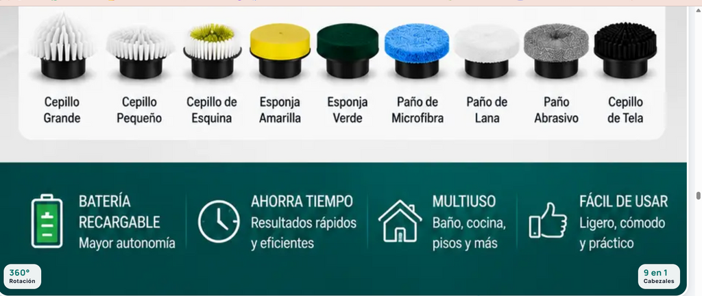 Limpia Toda tu Casa en la Mitad del Tiempo y Sin Esfuerzo! – Cepillo de Limpieza Inalámbrico 9 en 1